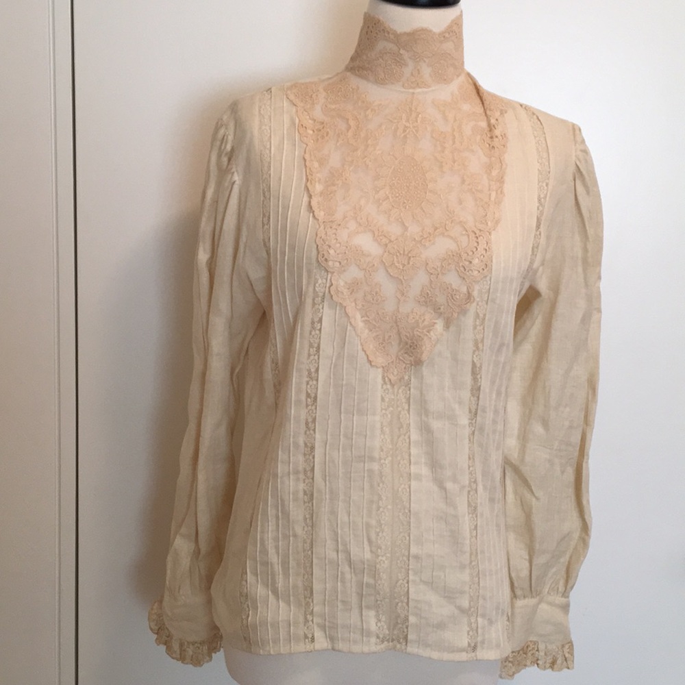 Ralph Lauren Vintage  Lace& Linen Prairie Blouse